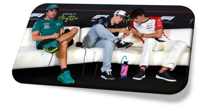Fernando Alonso, Franco Colapinto y Oliver Bearman, en la previa del GP de Estados Unidos.
