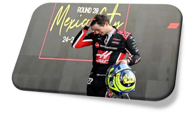 La alegría de Bearman tras su 4° puesto en el GP de México (REUTERS/Alfredo Estrella)