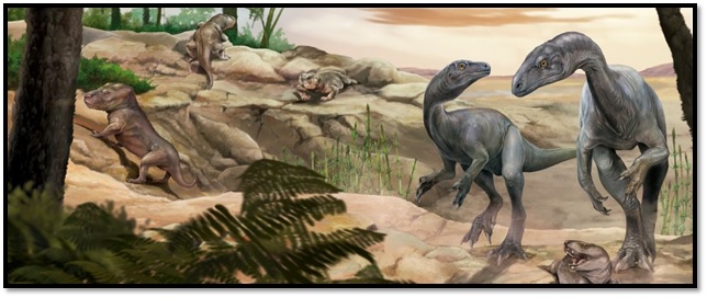 Reconstrucción artística de la apariencia del dinosaurio Huayracursor jaguensis. Sus fósiles se descubrieron en la Precordillera de la Rioja. Créditos: Jorge Blanco.