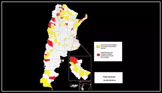 Mapa de extranjerización de tierras en Argentina por departamento Observatorio de Tierras